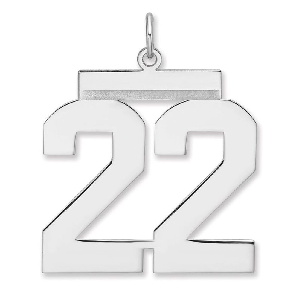 Sterling Silver, Athletic Collection, XL Polished Number 22 Pendant